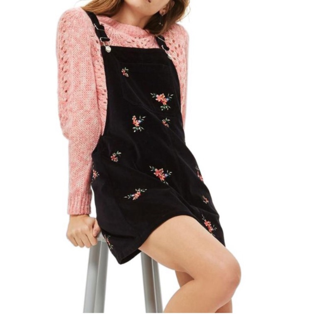 Velvet Embroidered Pinafore Overall Topshop Dress